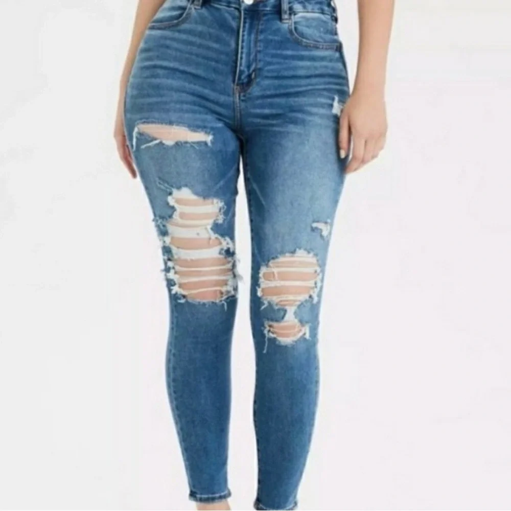 American Eagle Ne(x)t Level Hi-Rise Jeggings Cool TORN Plus Size 24 Regular NWT - Picture 1 of 6